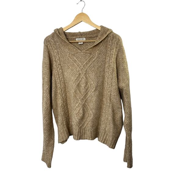 RACHEL ZOE Tan Medium-Weight Knit V-Neck Hooded Long Sleeve Sweater XL - Picture 1 of 8